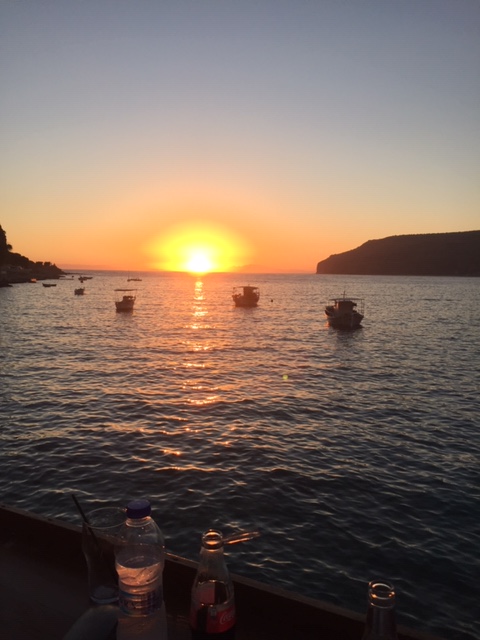 Sunset in front of Teloneio Coctail Bar, Limeni Sunset in front of Teloneio Coctail Bar, Limeni