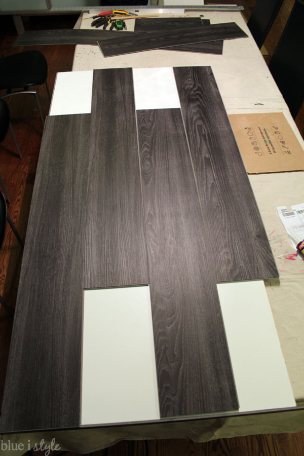 Diy With Style Wood Plank Laundry Room Countertop Blue I Now We Were Ready To Start Covering The Top Of White Board Started By Laying Out A Four Full Size Planks Decided Wanted Offset Them