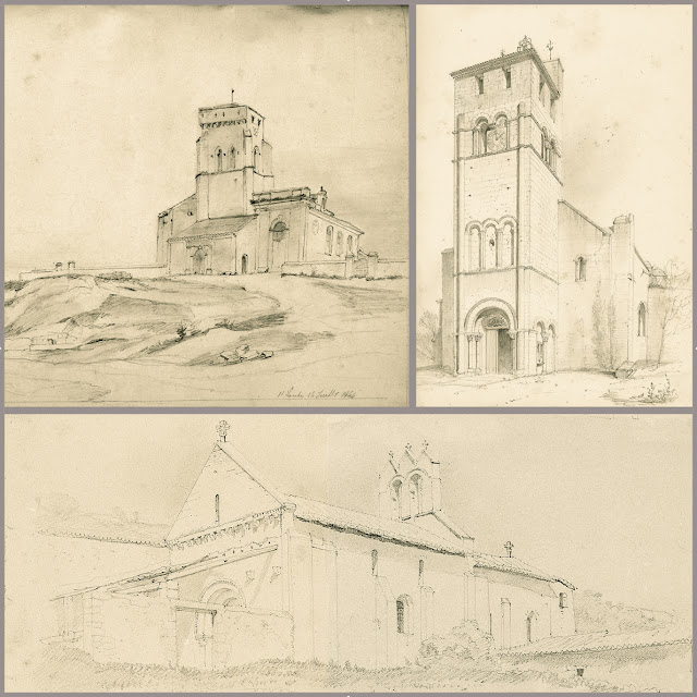 Dessins de Leo Drouyn, églises romanes de Saint-Loubès, Quinsac, La Rivière