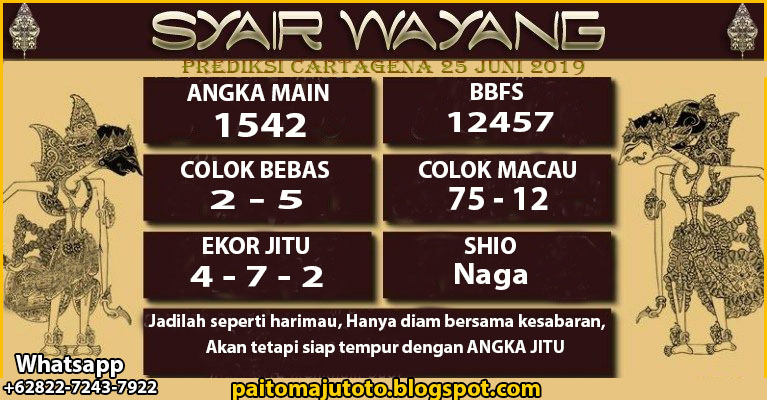 PREDIKSI PASARAN CARTAGENA TOGEL DI MAJUTOTO 25-06-2019 - MAJUTOTO