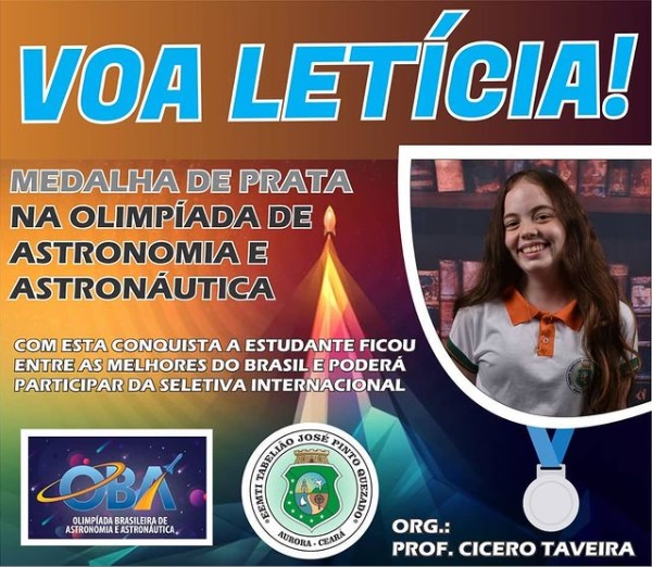 Estudante de Aurora conquista medalha de prata na Olimpíada Brasileira de Astronomia e Astronáutica Estudante de Aurora conquista medalha de prata na Olimpíada Brasileira de Astronomia e Astronáutica