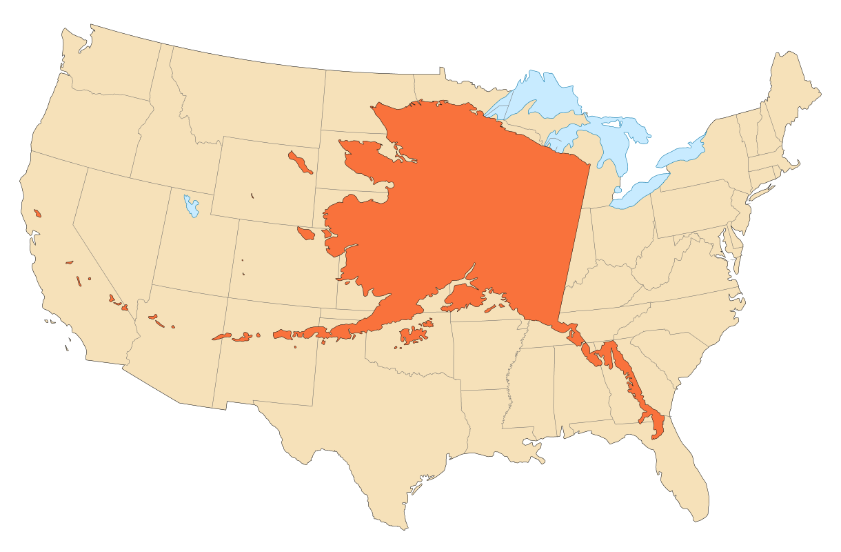 Mapas Superpuestos II Una breve - Alaska Area Compared To Conterminous US