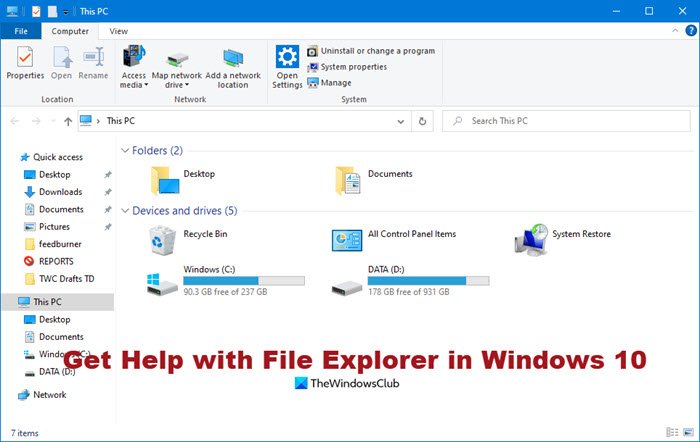 获取有关 Windows 10 中文件资源管理器的帮助