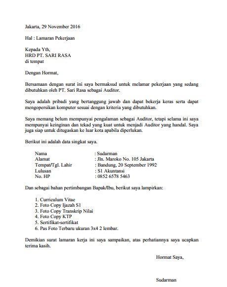 Contoh Surat Lamaran Kerja PDF Terbaik (via: bocahkampus.com)