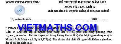 dap an va de thi thu dai hoc mon vat ly nam 2012, thi thu dh mon ly khoi a 