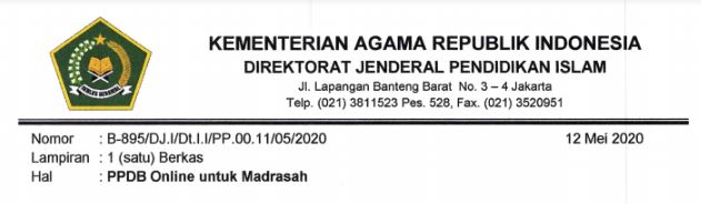 Download SE Himbauan Pembuatan Layanan PPDB Online Madrasah TP 2020/2021