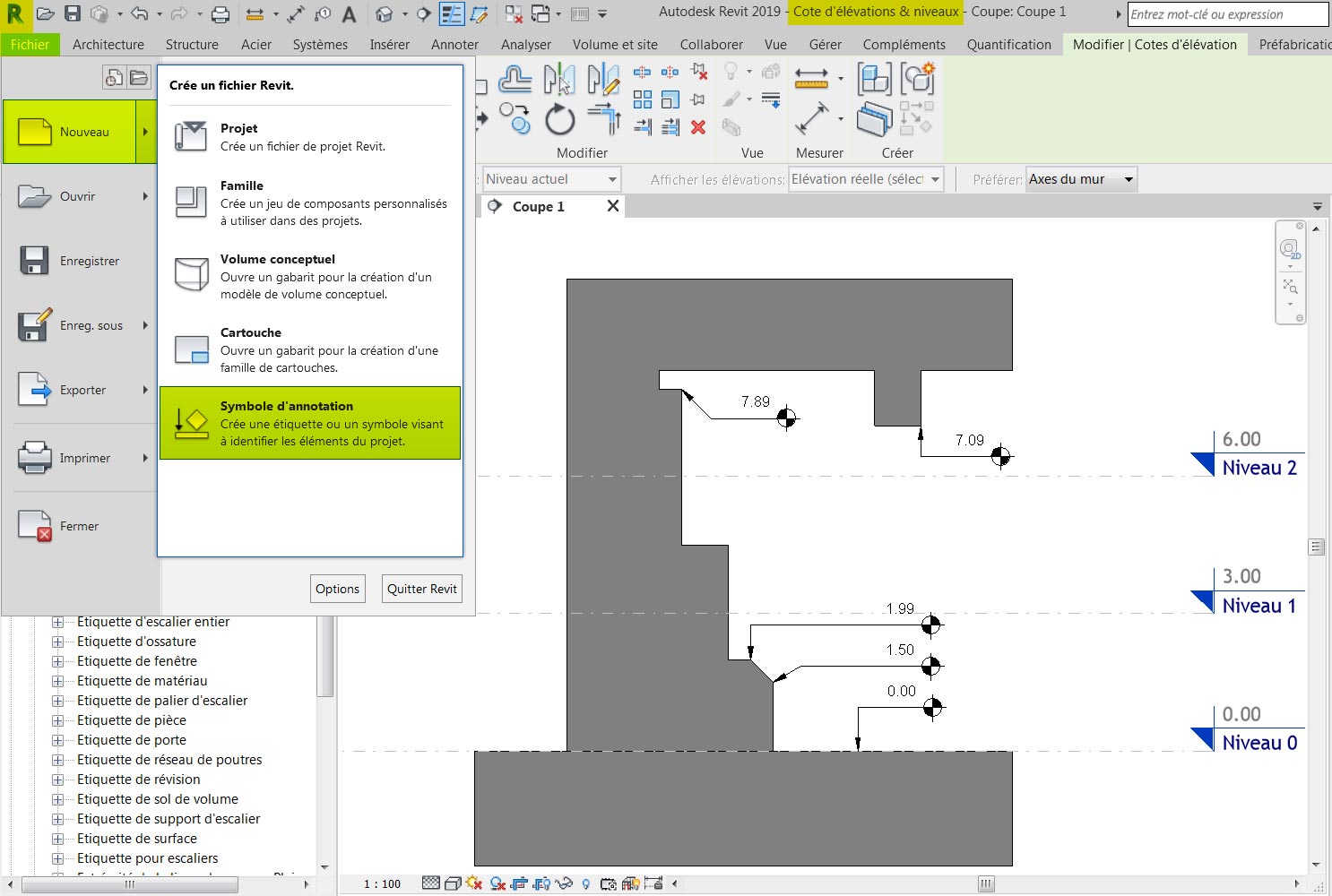 Revit-Mémo: Revit 2019_Cotes d'élévations et niveaux
