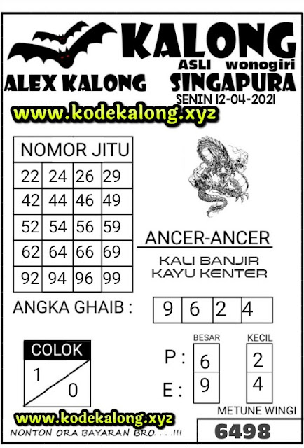 Syair SGP kalong 12 April 2021