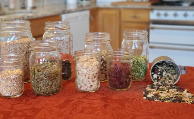 mason jars filled with seeds and grains