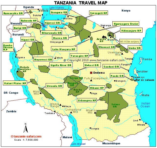 Карта танзании с национальными парками