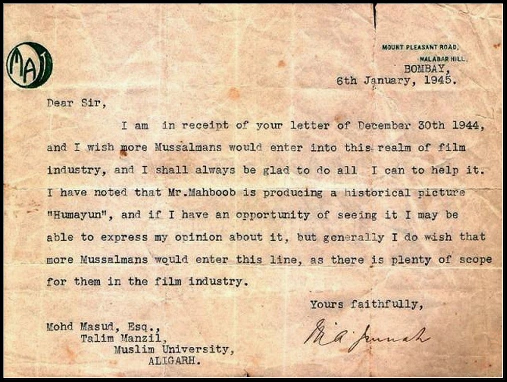 Quaid e Azam Muhammad Ali Jinnah Letter of 6th January 1945 Bombay.