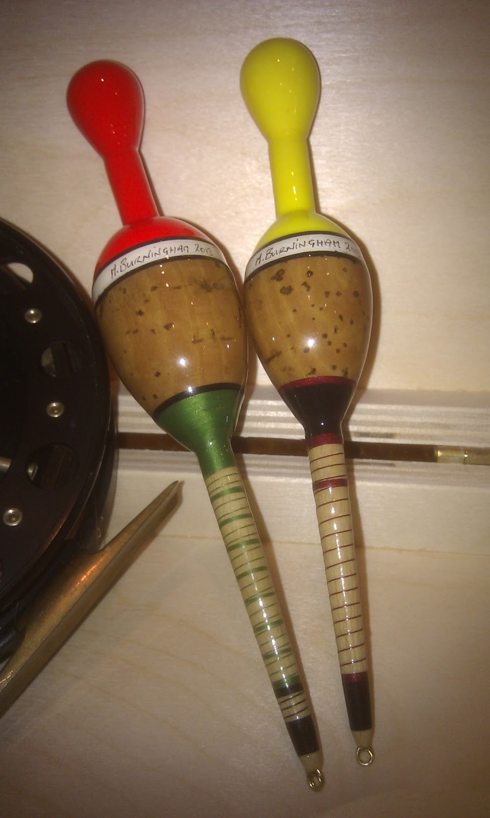Handmade Fishing Floats by Mark Burningham. Cork on cane pike floats