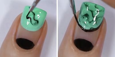esmalte perto na decoração de unhas verde