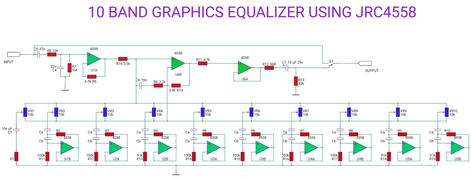 10 Band Equalizer Using Jrc4558