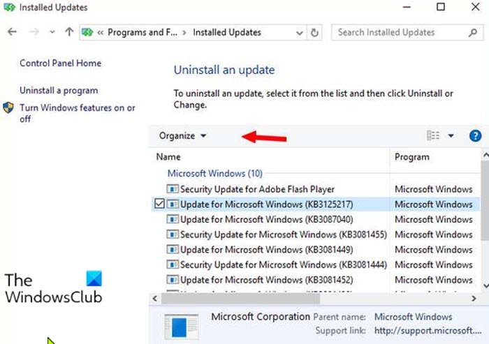 Verwijder Windows Updates zonder de optie Verwijderen