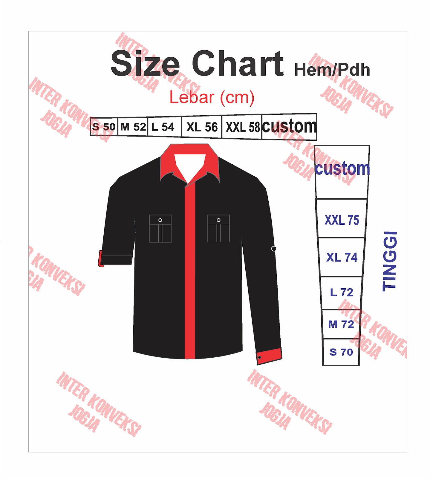 Size Chart Kemeja
