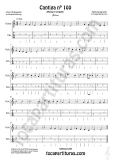 Guitar Tab Sheet Music for Cantiga de Amigo Nº 100 de Alfonso X El Sabio Classical Music Scores