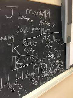 Chalkboard inside Greig Roselli's classroom