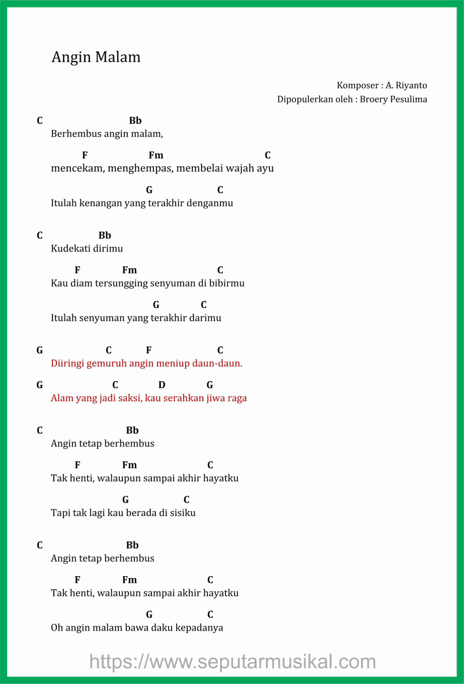 Chord Lagu Angin Malam Seputar Musik