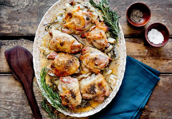 Roasted Chicken Thighs With Lemon, Thyme and Rosemary