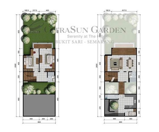Denah rumah minimalis ukuran 6x25 meter 6 kamar tidur 4 lantai + Tampak