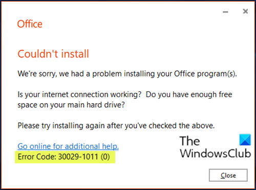 Microsoft Office 오류 코드 30029-1011
