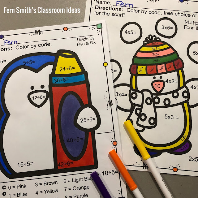 Winter Color By Number Multiplication and Division Bundle at TeacherspayTeachers by Fern Smith of Fern Smith's Classroom Ideas.