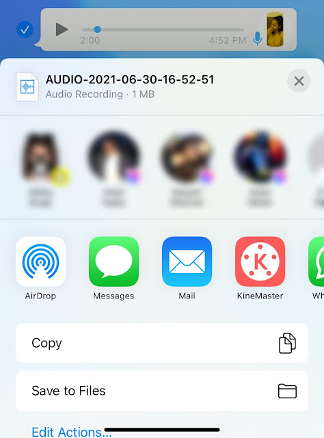 Save WhatsApp audio recording to Files app on iPhone