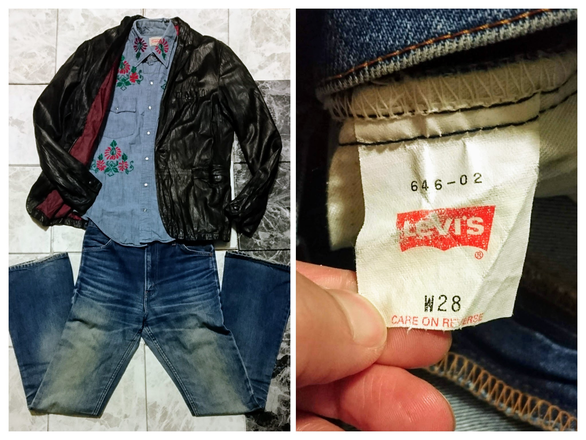 「1998年製・LEVIS 646」をレザーJKTで「70年代のヒッピーな感じのスタイル」を作る。 古着 リーバイス ビンテージデニム フレア