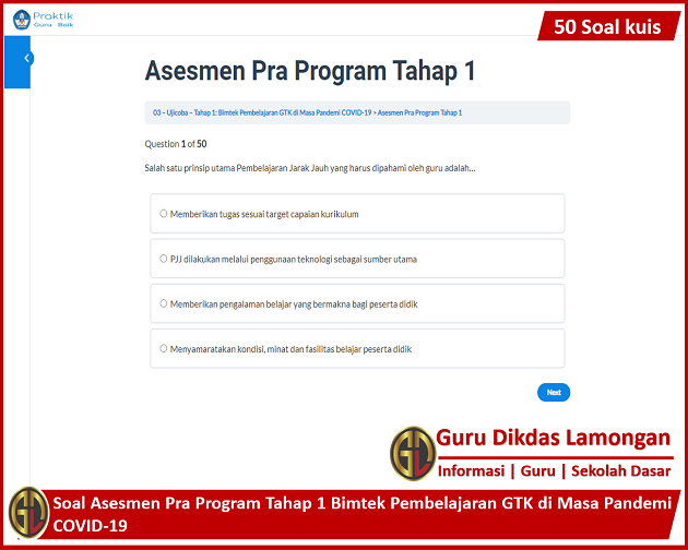 Soal Asesmen Pra Program Tahap 1 Bimtek Pembelajaran Gtk Di Masa Pandemi Covid 19