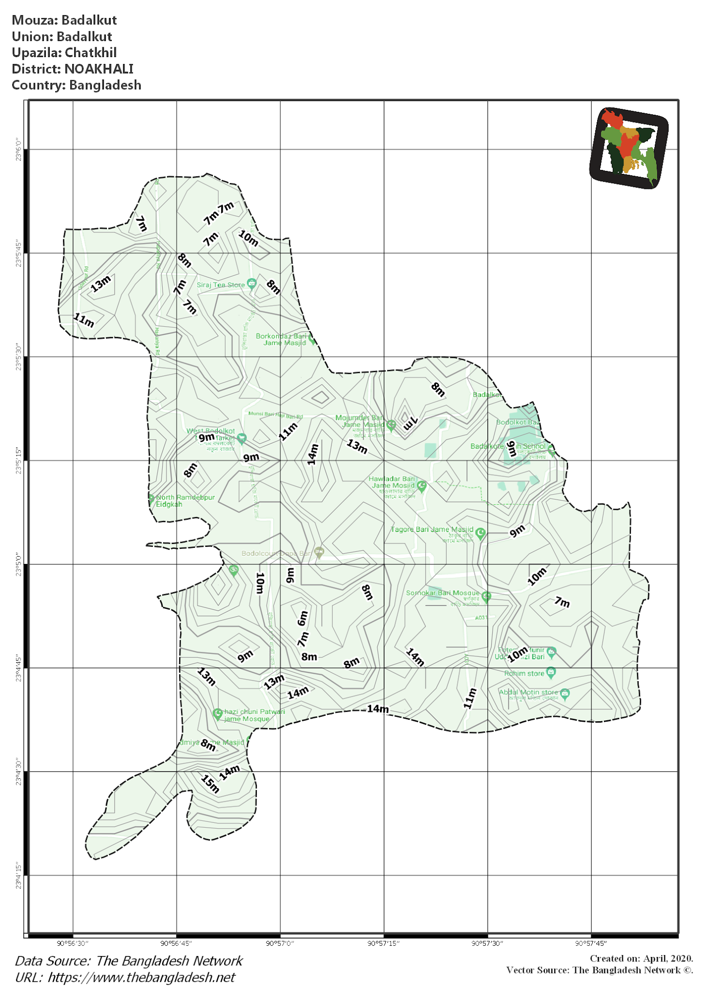 Map of Badalkut Mouza of Chatkhil Upazila, NOAKHALI, Bangladesh.