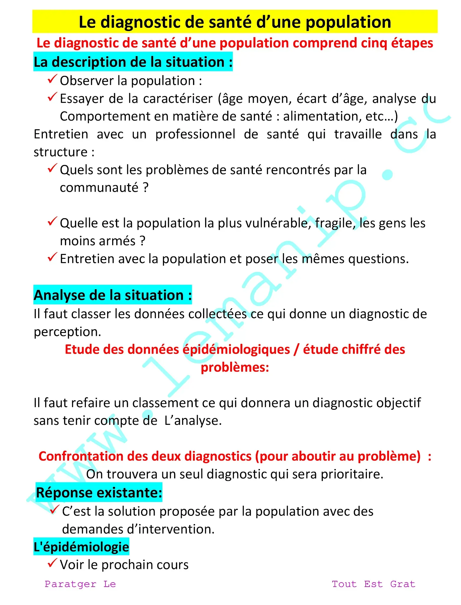 Le diagnostic de santé d’une population