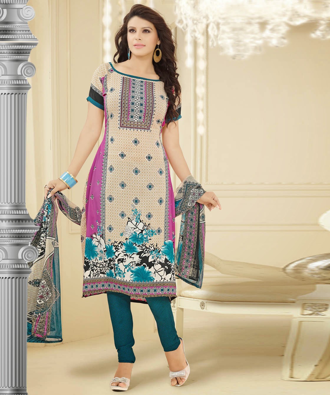 Indian Printed Salwar Kameez with Straight Cuts Casual Salwar Suits