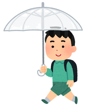 傘をさして歩く学生のイラスト（小学生・男子）