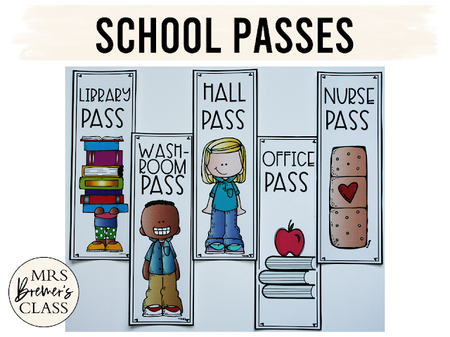 School Passes with hall pass library pass washroom pass nurse pass office pass