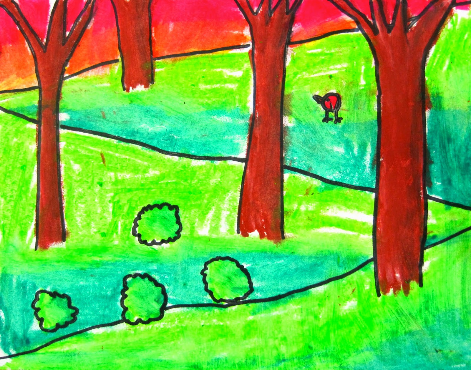 The Green Paintbrush Foreground, Middle ground, and Background Landscapes