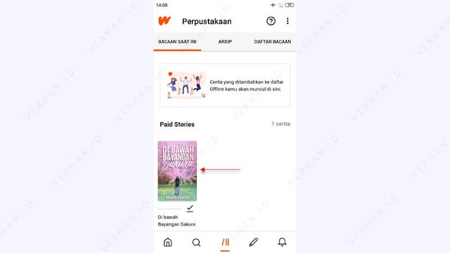 buka menu perpustakaan wattpad