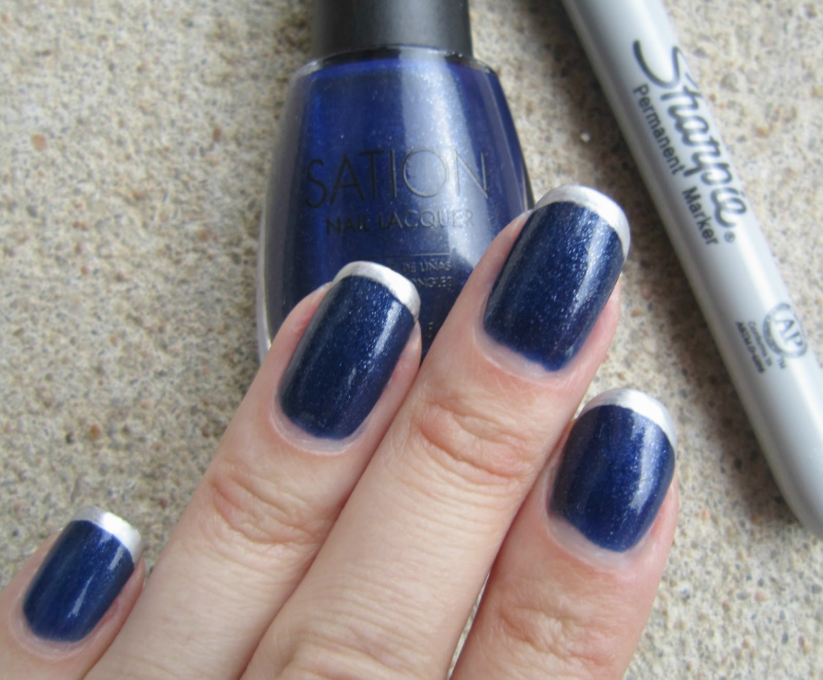 Metallic French Tips With Silver Metallic Sharpie