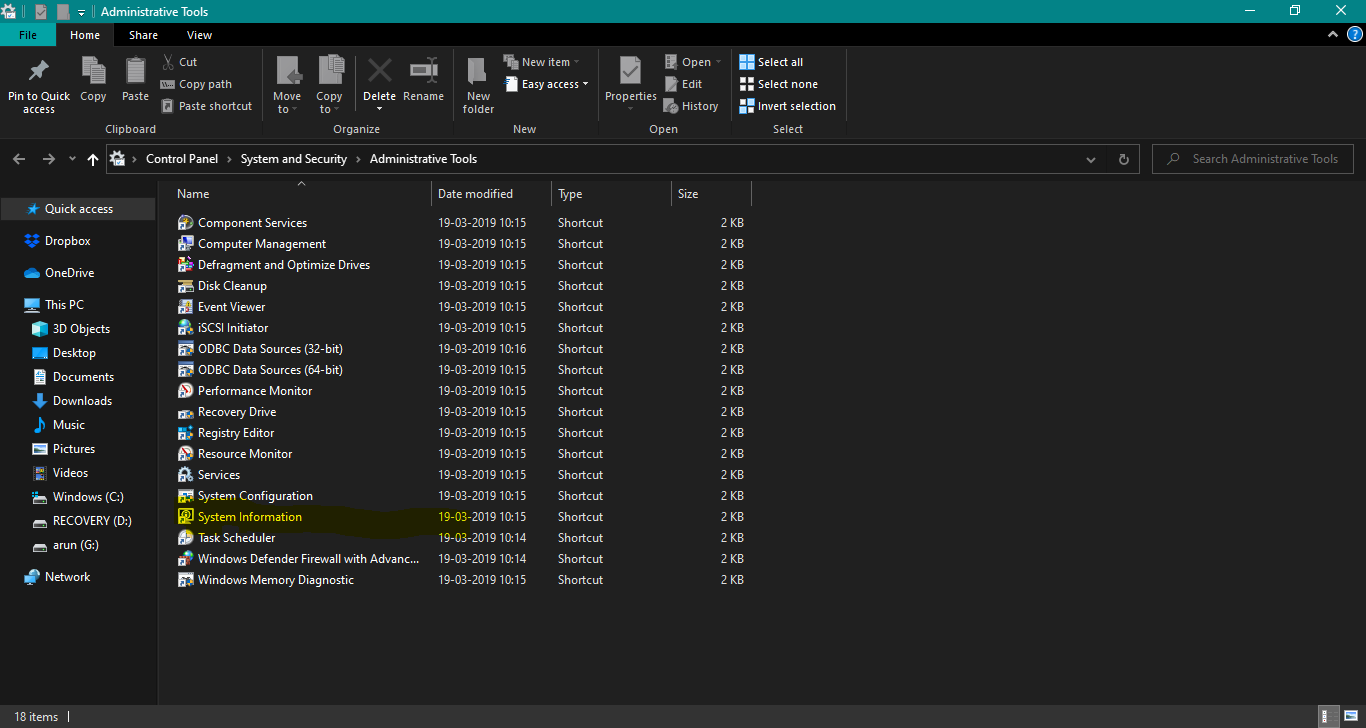 Hardware information on Windows 10