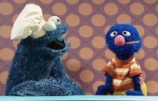 Grover will ask the cook of the show for food, but is a bit disappointed when he sees Cookie Monster as the cook. Sesame Street Happy Healthy Monsters
