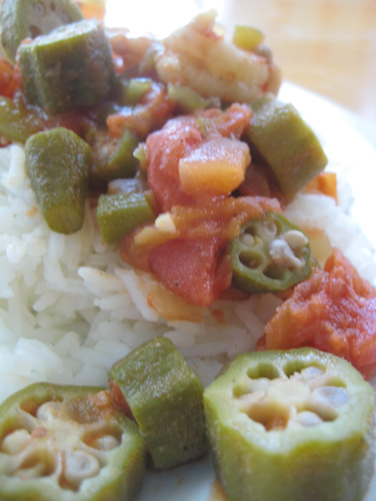Micah brews. Calily cooks. Stewed Okra and Tomatoes with Shrimp (with