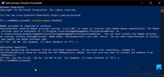 Installer le module GetBIOS PowerShell