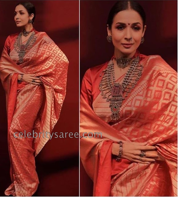 Malaika Arora Red Kanchi Pattu Saree