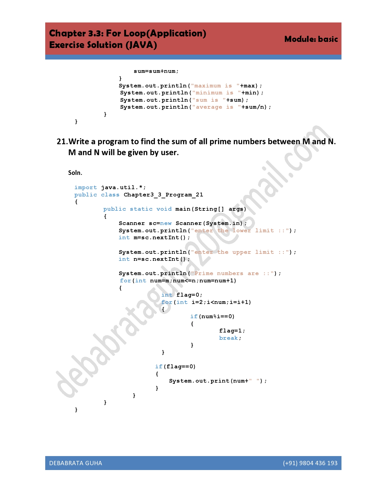 JAVA SOLUTION (Chapter 3.3 ) : FOR Application