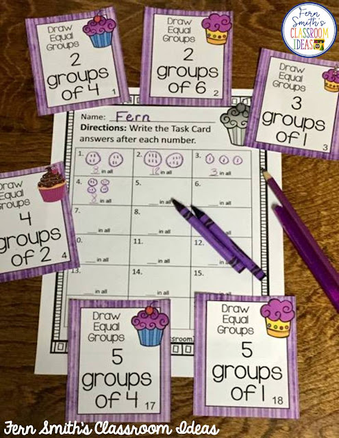Are you teaching Equal Groups? Pin this post for ideas in using Equal Groups Task Cards for differentiation and small group work. #FernSmithsClassroomIdeas