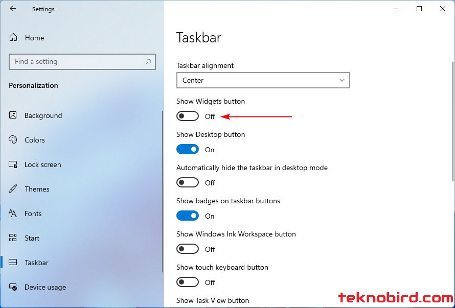 Widget'ları Göster düğmesi