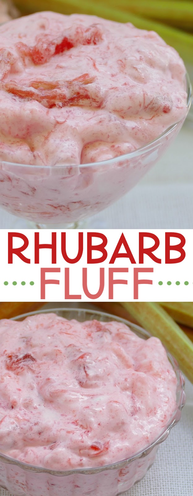 Looking for an easy and tasty spring or summer dessert? This wonderful Rhubarb Fluff Dessert Salad uses fresh or frozen rhubarb, any flavor red jello and a few other simple ingredients! It's such a crowd pleaser and perfect for any occasion!