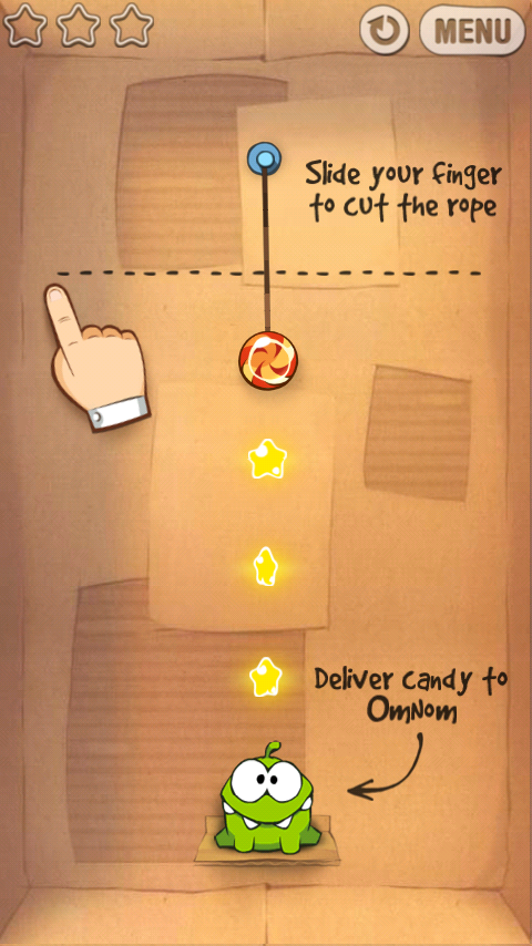 Alimente o bichinho On Nom no divertido jogo para Android Cut the