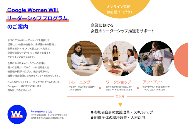 「Women Will リーダーシッププログラム」の案内ページの画像。