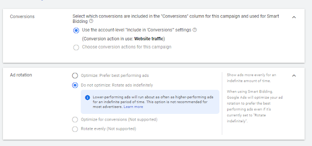Select New Settings Now in Google Ad